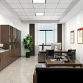 Public Office Space With White Walls Ceiling Lights Wooden Cabinets And Potted Plant 3d model
