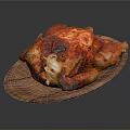 Delicious Juicy Roasted Chicken With Crispy Red Glaze Skin Served On Wooden Platter