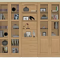 Wooden Bookcase With Multiple Compartments Books Photo Frames And Decorative Items 3d model