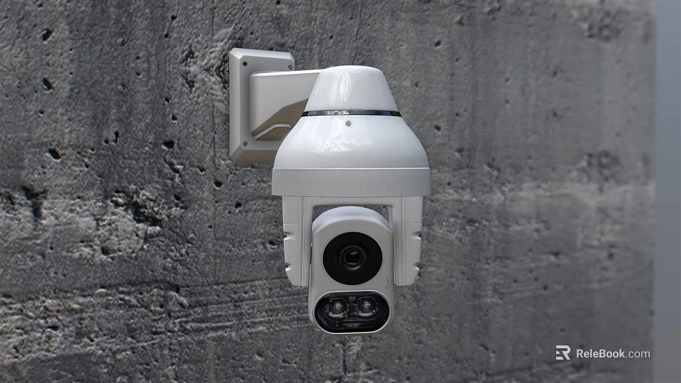 White Wall Mounted Surveillance Camera For Outdoor Security Projection Monitoring On Concrete Wall 3d model 