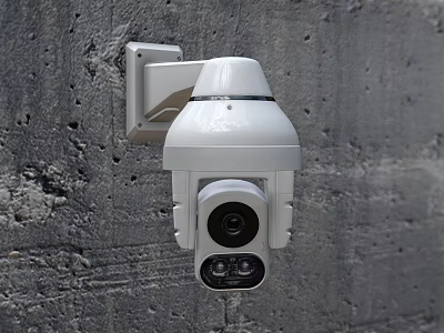 White Wall Mounted Surveillance Camera For Outdoor Security Projection Monitoring On Concrete Wall 3d model