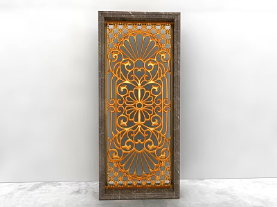 Elegant Decorative Room Divider With Intricate Golden Patterns And Marble Frame 3d model