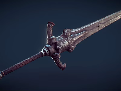Ornate Medieval Sword With Carved Hilt And Intricate Metal Blade Design 3d model
