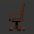 Single Wooden Armchair With Vertical Slats Back Leather Seat And Swivel Wheels