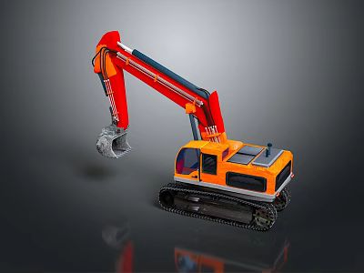 Red and Orange Tracked Functional Vehicle with Excavator Bucket for Heavy Duty Construction Projects 3d model