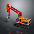 Red and Orange Tracked Functional Vehicle with Excavator Bucket for Heavy Duty Construction Projects