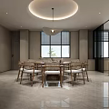 Modern Restaurant Interior Design With Open Layout Grey Marble Floor And Dining Table Chairs 3d model