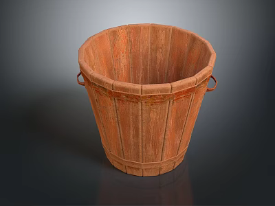 Durable Wooden Washing Bucket With Handles For Daily Laundry Supplies Storage Use 3d model