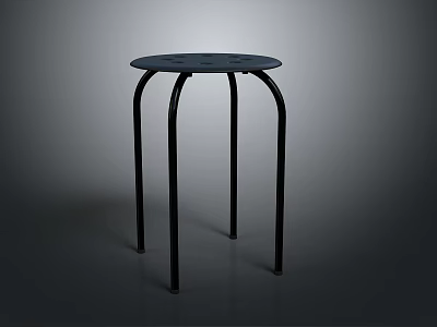 Black Round Small Table With Four Thin Legs And Perforated Top 3d model