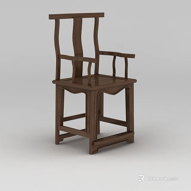 Traditional Chinese Wooden Chair Furniture With Armrests And Backrest Design 3d model 