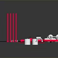 Assorted Red And Silver Metal Gadgets With Dumbbells Curling Iron And Red Rods