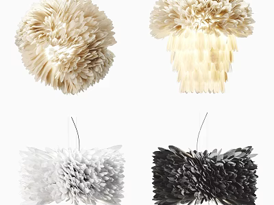 Modern Fluffy Chandelier Designs with Beige White Black and Artistic Feather Like Shades 3d model
