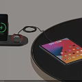 Mobile Phone On Wireless Charger With Smartwatch And Tablet On Table 3d model