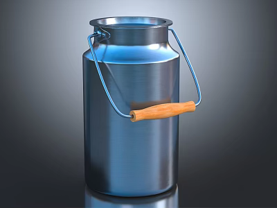 Shiny Blue Metal Milk Can With Two Handles And Wooden Grip 3d model