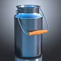 Shiny Blue Metal Milk Can With Two Handles And Wooden Grip