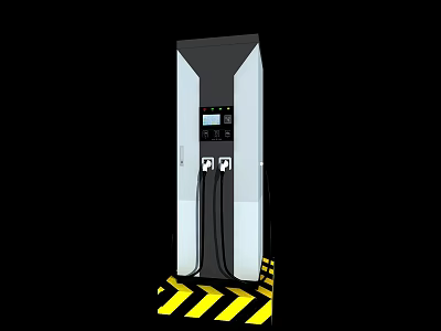 Electric Vehicle Charging Station Featuring Digital Display And Charging Ports With Yellow Warning Stripes 3d model