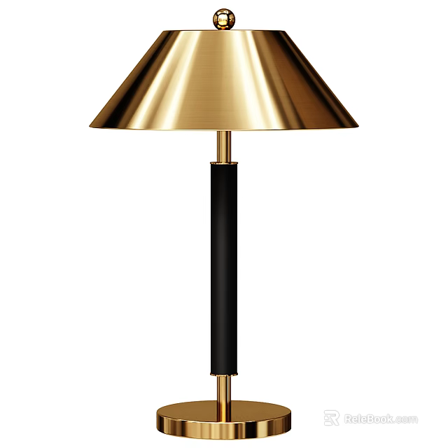 Stylish Modern Table Lamp With Golden Conical Shade And Black Cylindrical Pole 3d model 