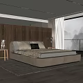 Modern Bedroom Interior With Large Bed Wooden Slat Headboard Nightstand Large Window And Wooden Flooring