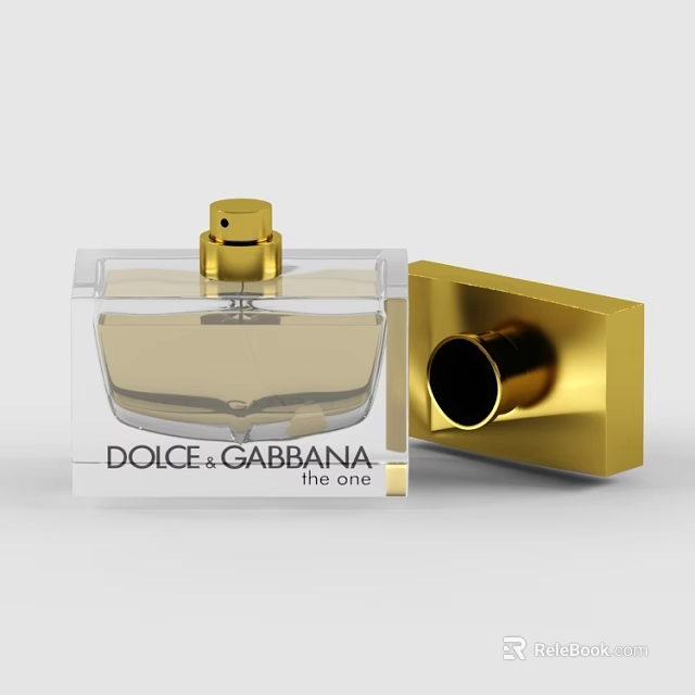 Elegant Display Shelf Showcasing Dolce Gabbana The One Perfume With Transparent Bottle And Gold Accents 3d model 