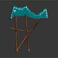 Portable Foldable Stand With Blue Cloth Cover And Wooden Frame