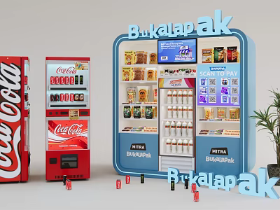 Bukalapak and Coca Cola Commercial Vending Machines Stocked with Snacks and Drinks 3d model