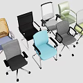 Office Chairs In Various Colors And Styles With Mesh Back Design 3d model