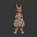 Adorable Rabbit Stuffed Toy Wearing Floral Dress With Red Collar