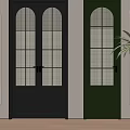 Black and Green Double Doors With Glass Panels White Walls Moldings And Plant Interior