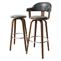 Stylish Modern Bar Stools With Wooden Frame Gray Upholstered Seat Curved Backrest And Metal Footrest