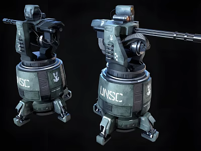 UNSC Automated Weapon Turret With Mechanical Structure Sturdy Base And Long Barrel 3d model