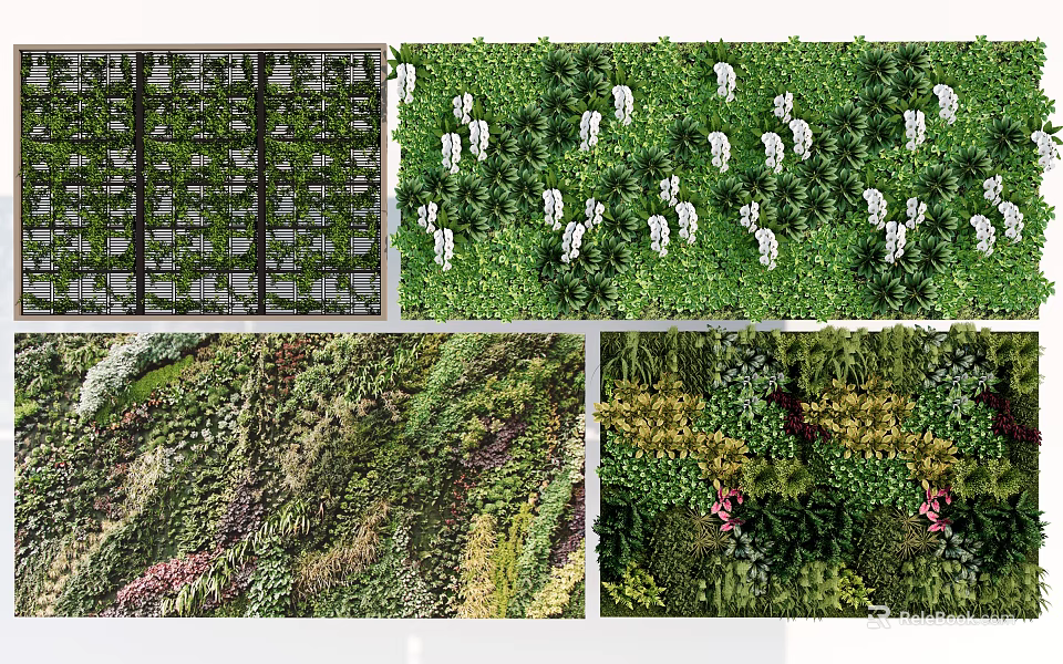 Elegant Living Wall Design With Various Green Plants And Decorative Elements 3d model 