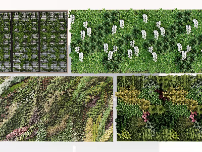 Elegant Living Wall Design With Various Green Plants And Decorative Elements 3d model