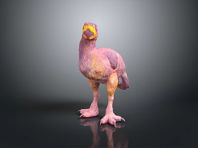 3D Vibrant Bird Character Model With Pink Yellow Plumage And Long Legs 3d model