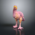 3D Vibrant Bird Character Model With Pink Yellow Plumage And Long Legs
