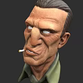 Cartoon Style Game Movie Character With Smoking Cigarette Green Shirt And Wrinkled Face