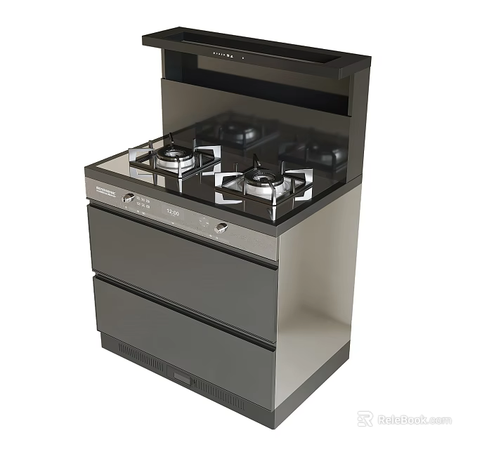 Integrated Kitchen Appliance With Four Burner Gas Cooktop Built in Range Hood And Storage Drawers 3d model 