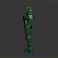 Green Armored Mech Warrior Game Movie Character In Standing Pose With Mechanical Armor Design