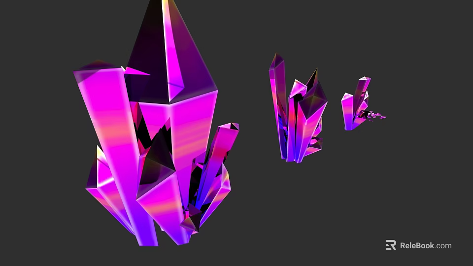 Vibrant Purple Pink Crystals With Geometric Facets And Iridescent Glow On Dark Background 3d model 