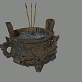 Traditional Intricate Chinese Incense Burner With Carved Dragons And Burning Sticks