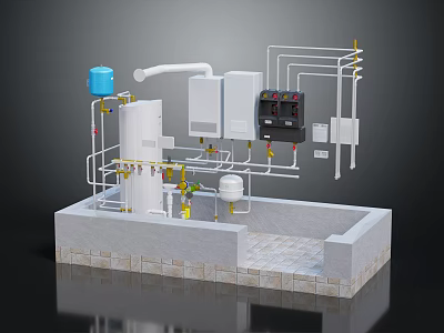 Industrial Machinery Setup With Pipeline System Valves Control Panel And Storage Tank 3d model