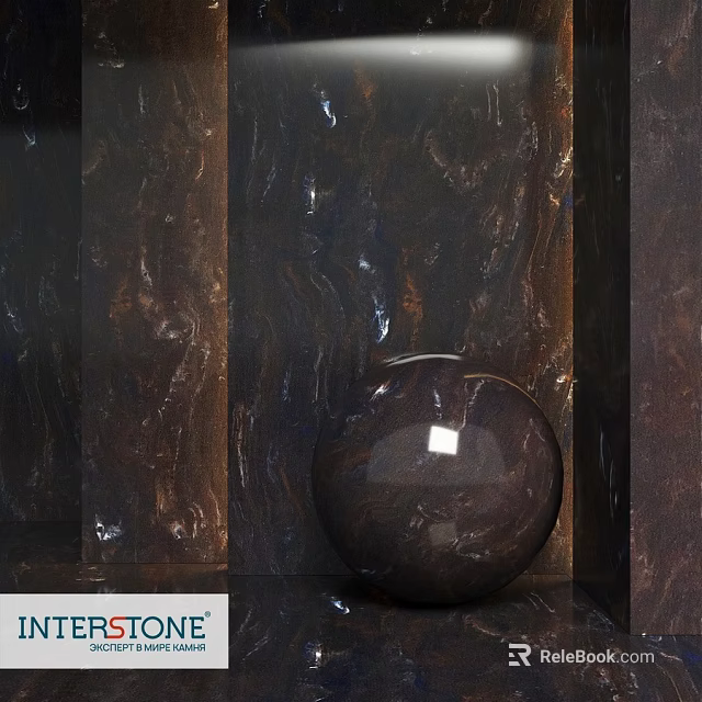 Dark Marble Decorative Components With Spherical Vase And Textured Wall Panels 3d model 