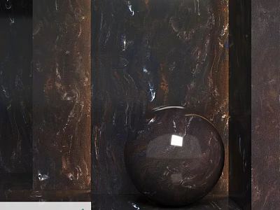 Dark Marble Decorative Components With Spherical Vase And Textured Wall Panels 3d model