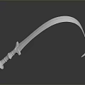 Curved Silver Metal Weapon With Handle Streamlined Design And Dark Background Reflection 3d model