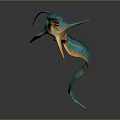 Teal and Orange Fantasy Creature 3D Model With Winged Body And Long Tail