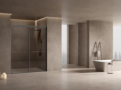 Modern Bathroom In Neutral Tones With Glass Shower And Bathtub 3d model