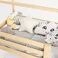 Cozy Wooden Kids Bed with Canopy Curtain Star Decorations and Storage Baskets