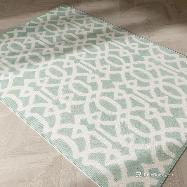 Square Carpet with Light Green and White Geometric Pattern Woven for Living Room Floor Decor 3d model 