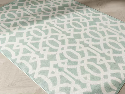 Square Carpet with Light Green and White Geometric Pattern Woven for Living Room Floor Decor 3d model