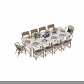 Large White Dining Table Set With Woven Rattan Chairs And Elegant Table Settings For Home
