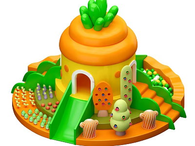 Kids Playground With Orange Main Structure Green Slide Cactus Decorations And Colorful Steps 3d model